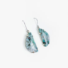 Load image into Gallery viewer, Half-Moon Confetti Chrysocolla Agate White Gold Earrings
