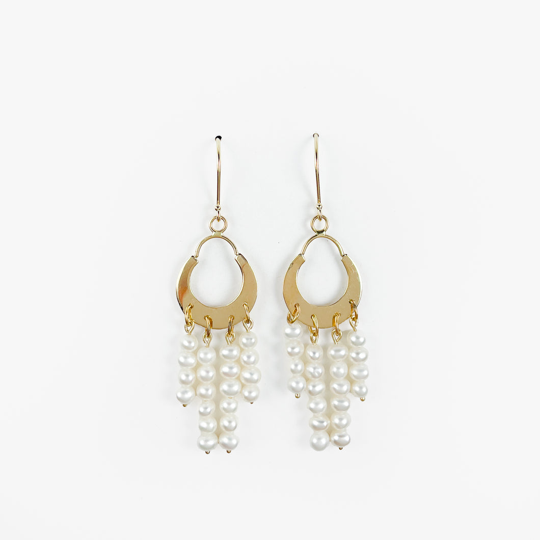 Freshwater Pearl Curtain Yellow Gold Earrings