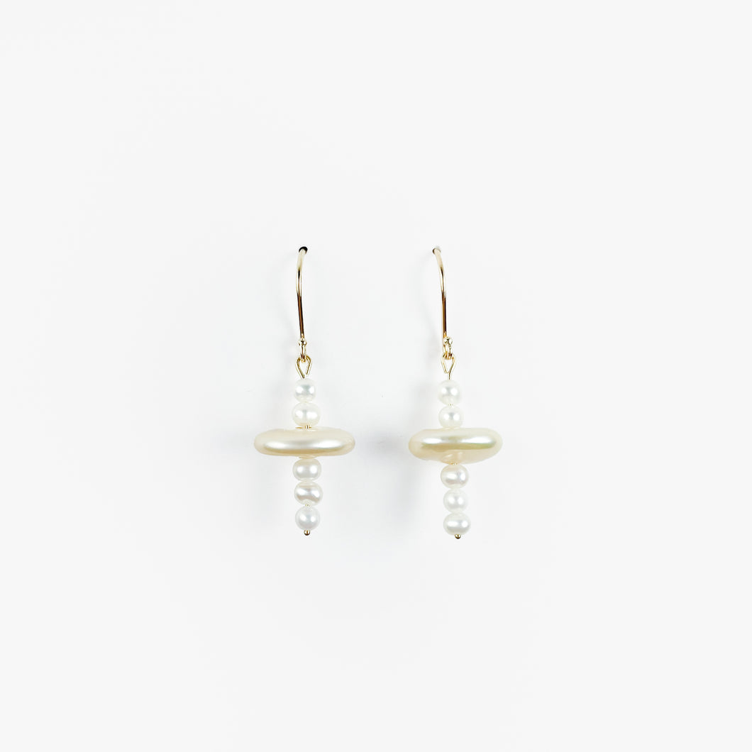 Freshwater Coin Pearl Yellow Gold Earrings
