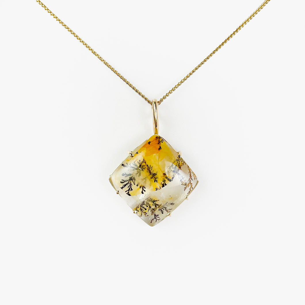 Square Dendritic Agate Yellow Gold Pendant