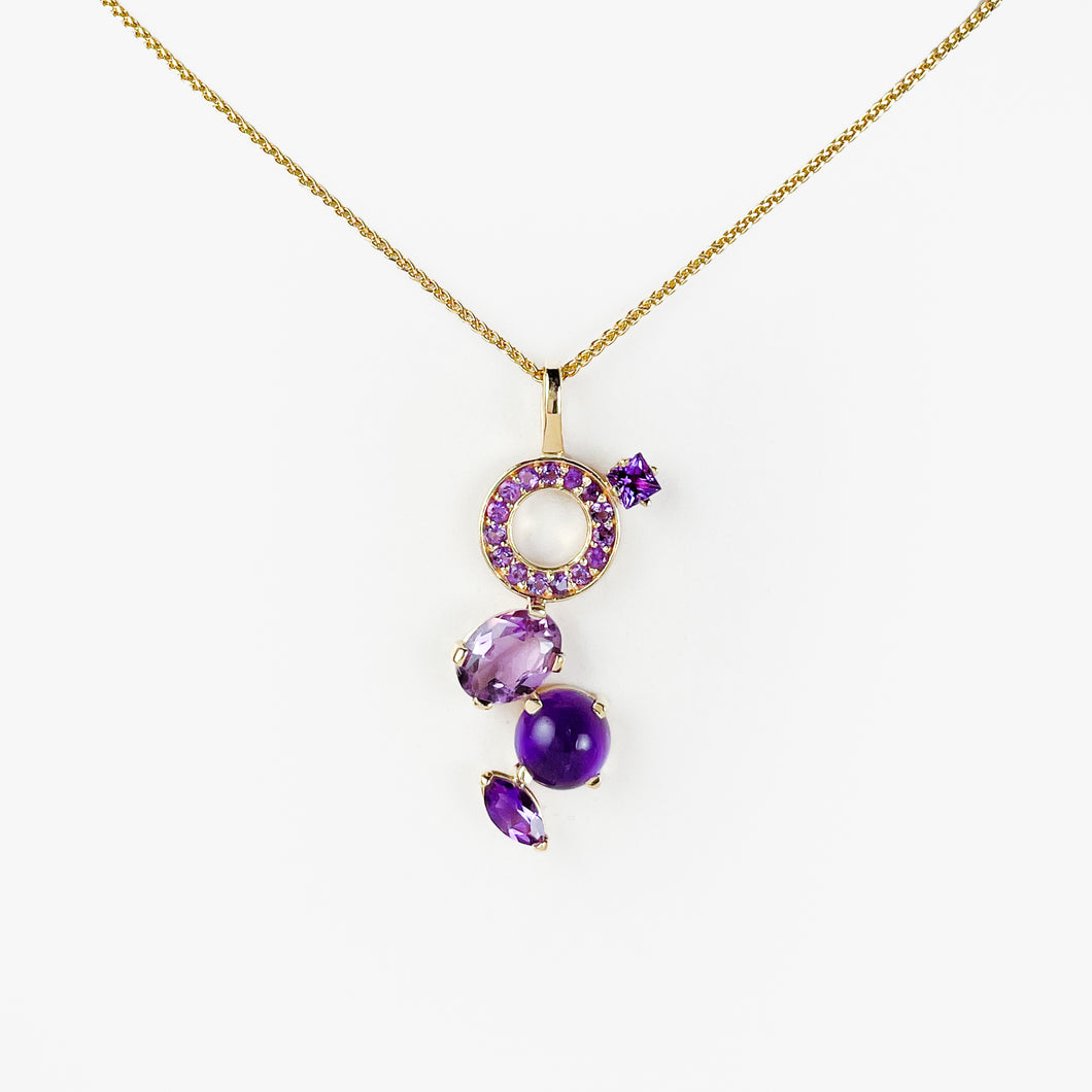 Multi-Stone Amethyst Yellow Gold Pendant