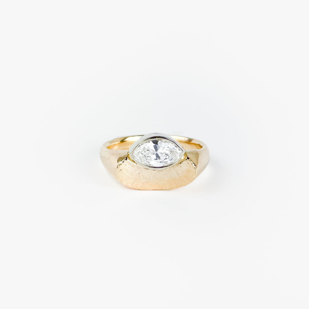 Marquise Cut Natural Diamond Yellow and White Gold Ring