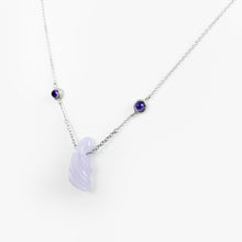 Load image into Gallery viewer, Carved Holly Agate and Sapphire White Gold Necklace
