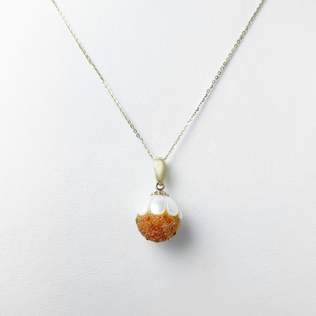 Diamond Druzy Carved Pearl Gold Necklace