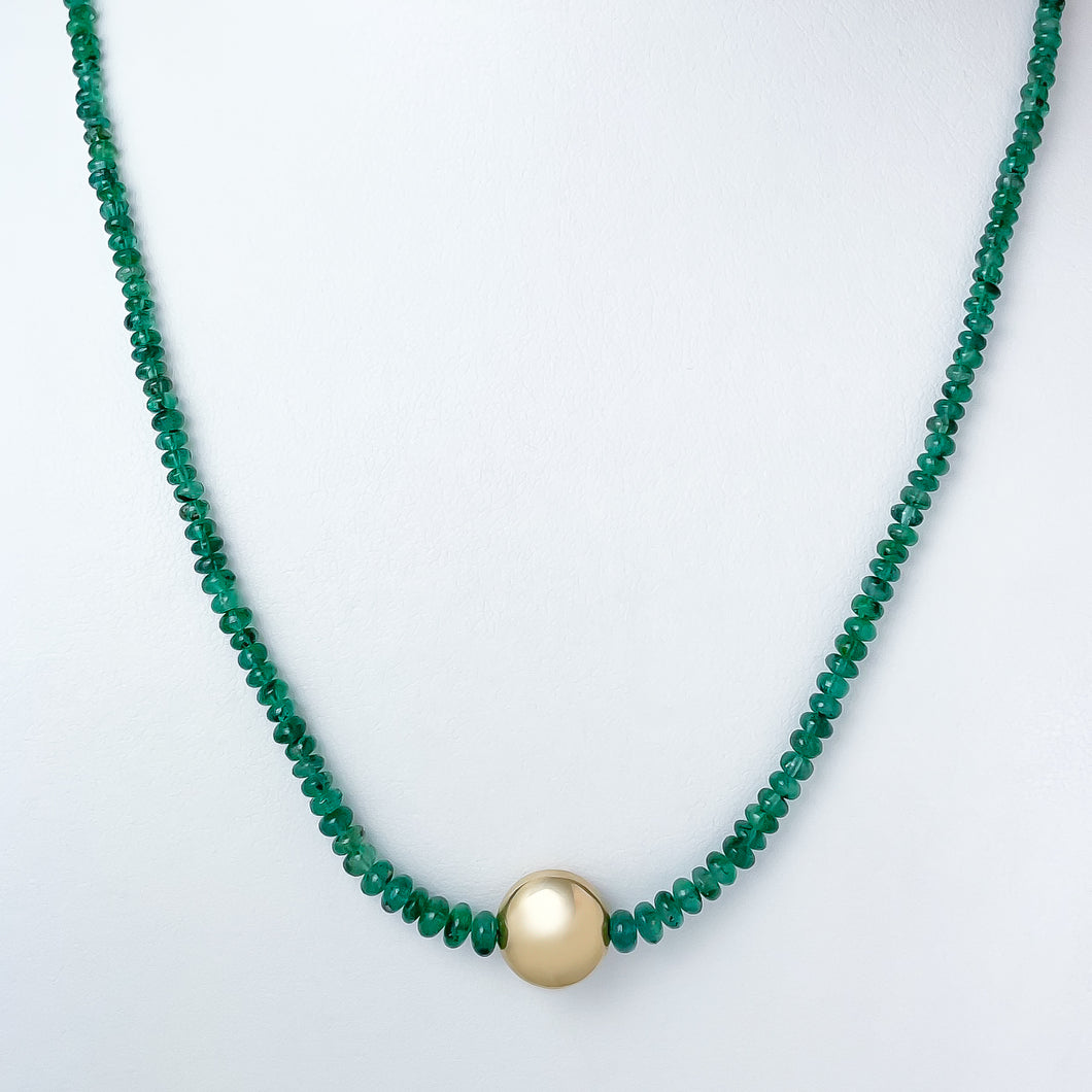 Emerald and Yellow Gold Bead Necklace