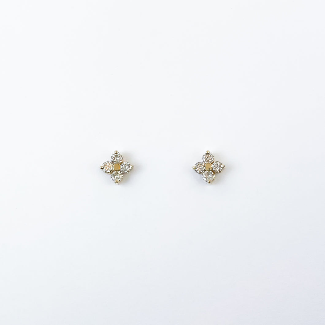 Diamond Petal Yellow Gold Stud Earrings