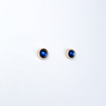 Load image into Gallery viewer, Blue Moonstone Yellow Gold Stud Earrings
