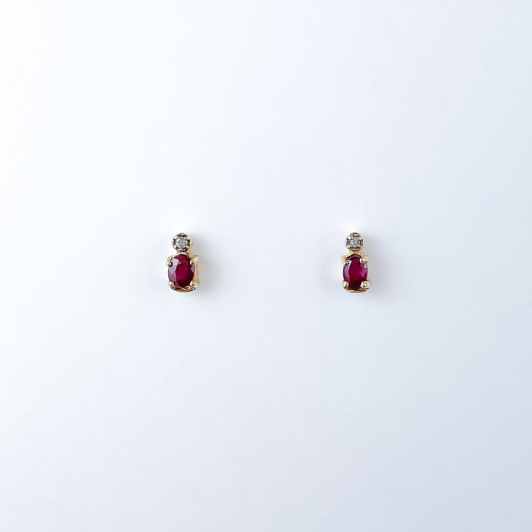 Ruby and Diamond Yellow Gold Stud Earrings