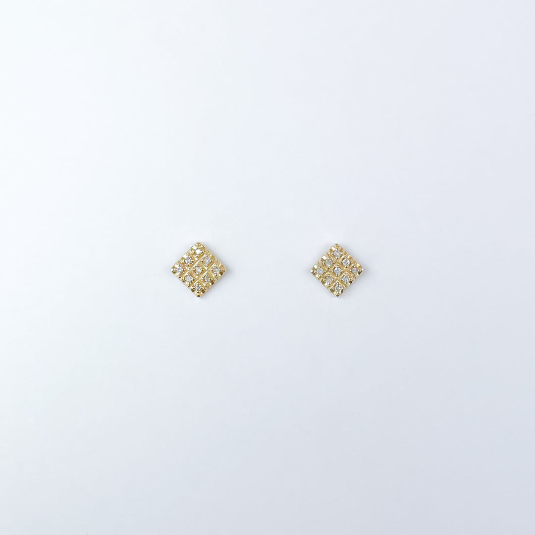 Square Diamond Grid Yellow Gold Stud Earrings