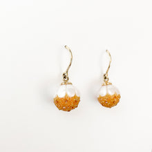 Load image into Gallery viewer, Diamond Druzy Carved Pearl Gold Dangle Earrings
