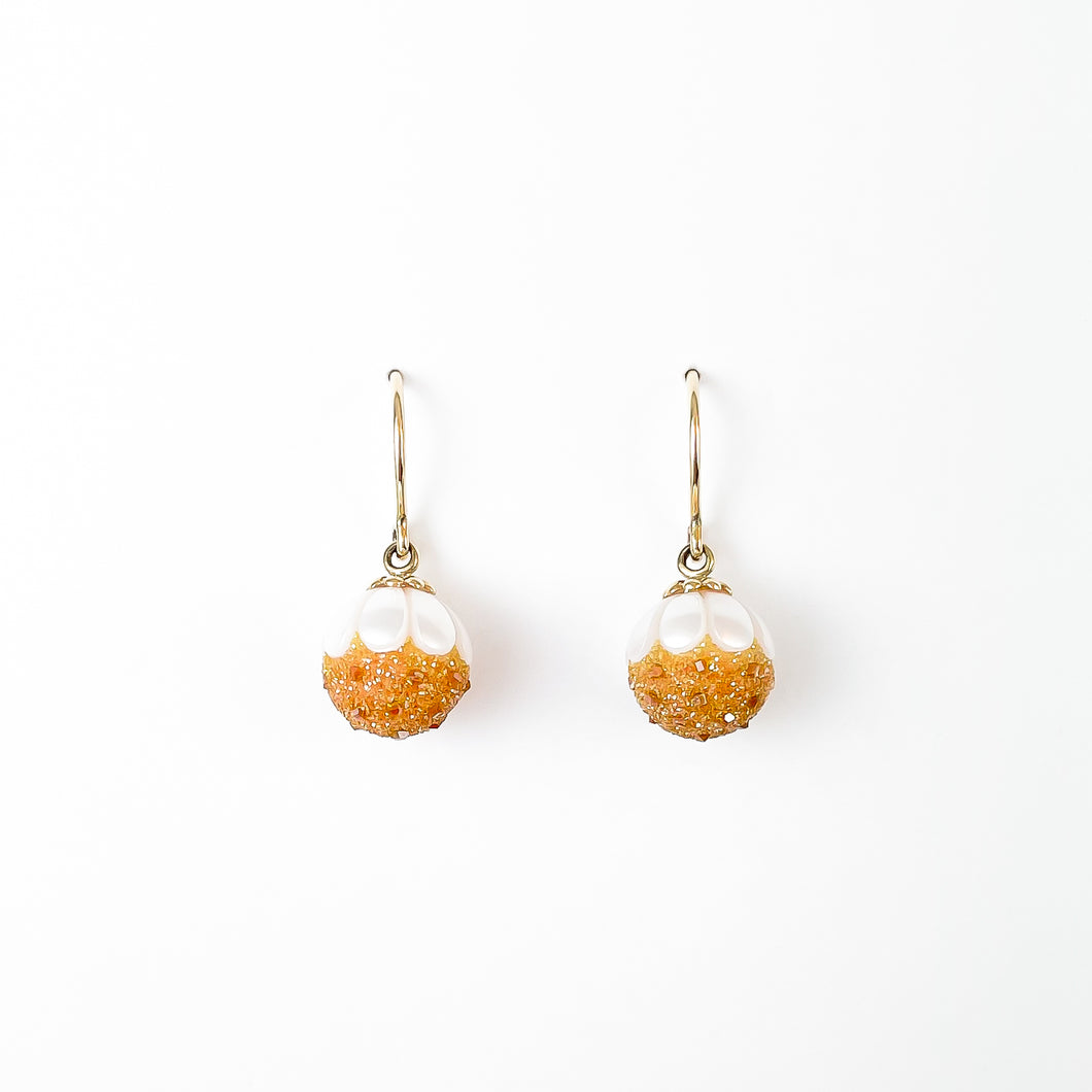 Diamond Druzy Carved Pearl Gold Dangle Earrings