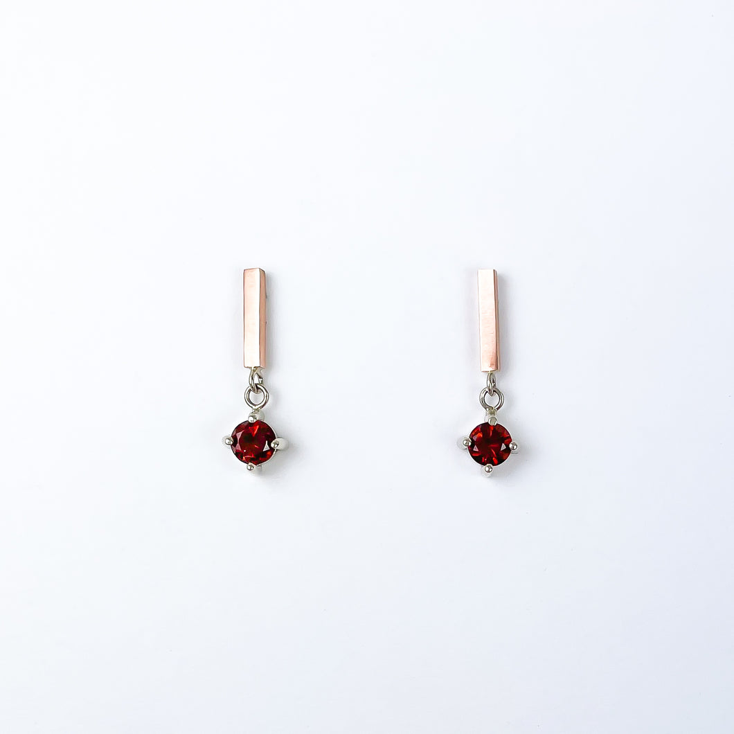 Red Garnet Two Tone Gold Dangle Earrings