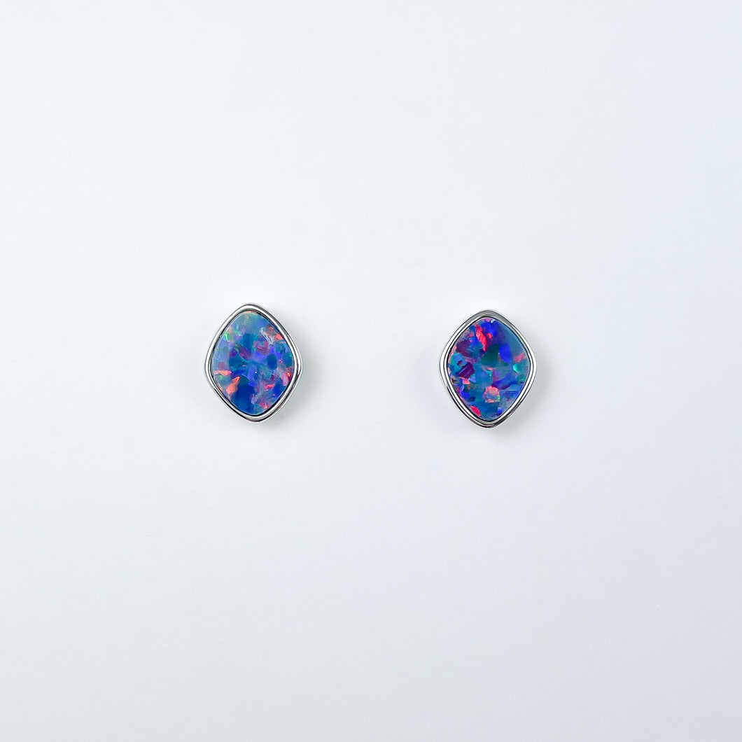 Boulder Opal Doublet Silver Stud Earrings