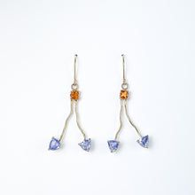 Load image into Gallery viewer, Citrine and Tanzanite Yellow Gold Dangle Earrings
