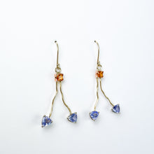 Load image into Gallery viewer, Citrine and Tanzanite Yellow Gold Dangle Earrings
