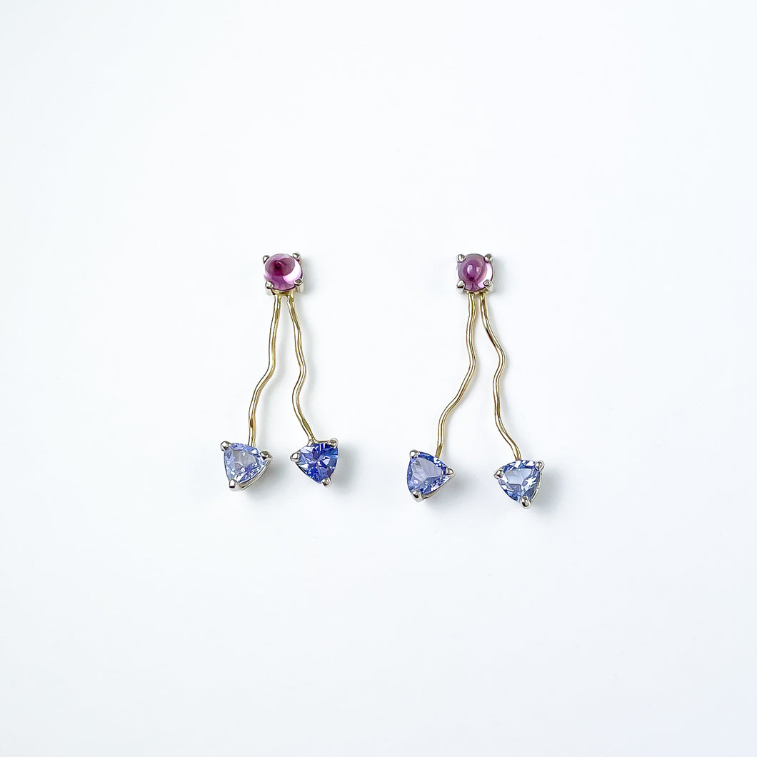 Sapphire and Tanzanite Gold Drop Earrings