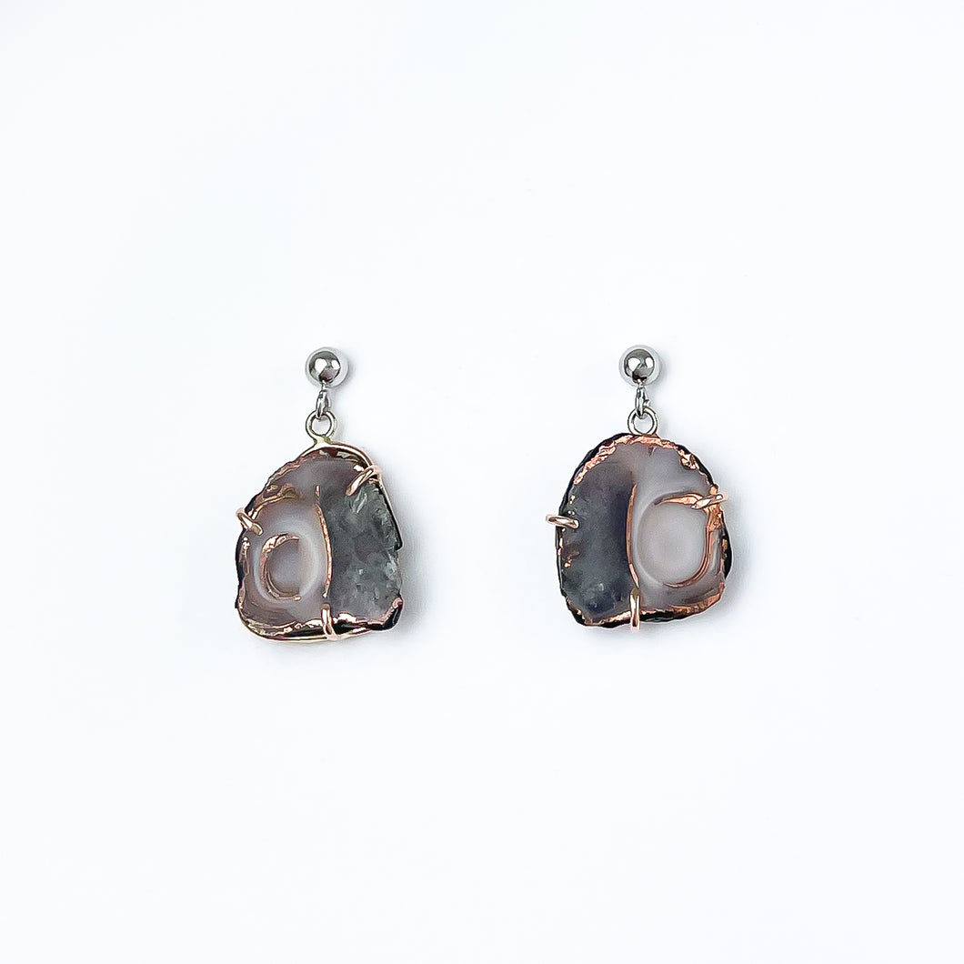 Copper Agate Two Tone Gold Earrings - Medium