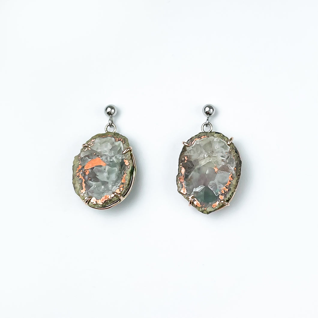 Copper Agate Two Tone Gold Earrings - Medium