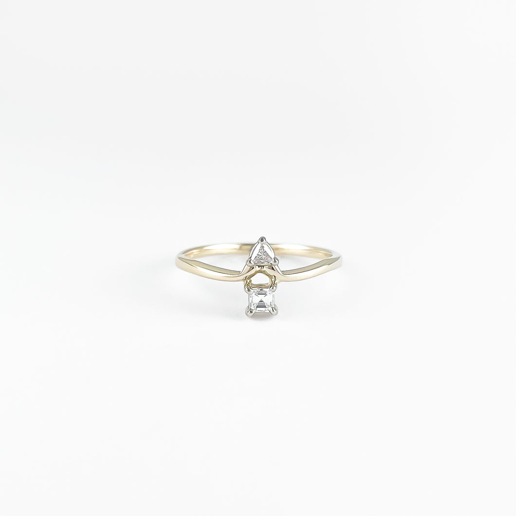Triangle and Square Diamond Yellow Gold Ring