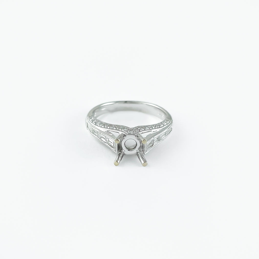 Vintage Diamond White Gold Semi Mount Ring