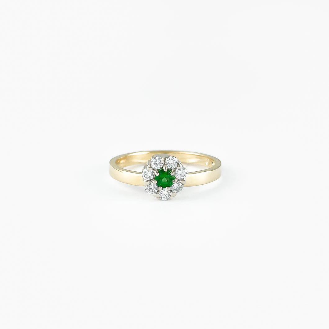 Tsavorite Garnet and Diamonds Two Tone Gold Ring