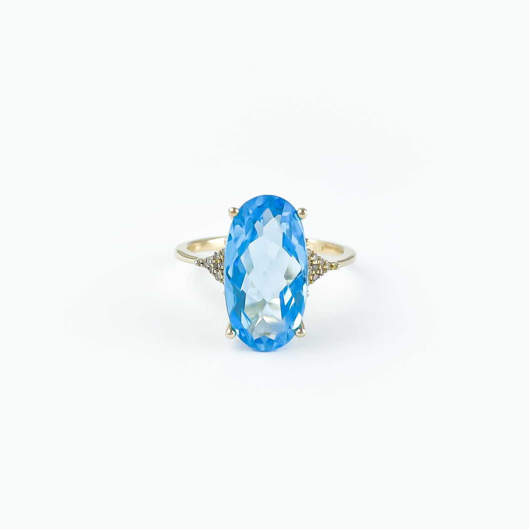 Swiss Blue Topaz and Diamond Yellow Gold Ring