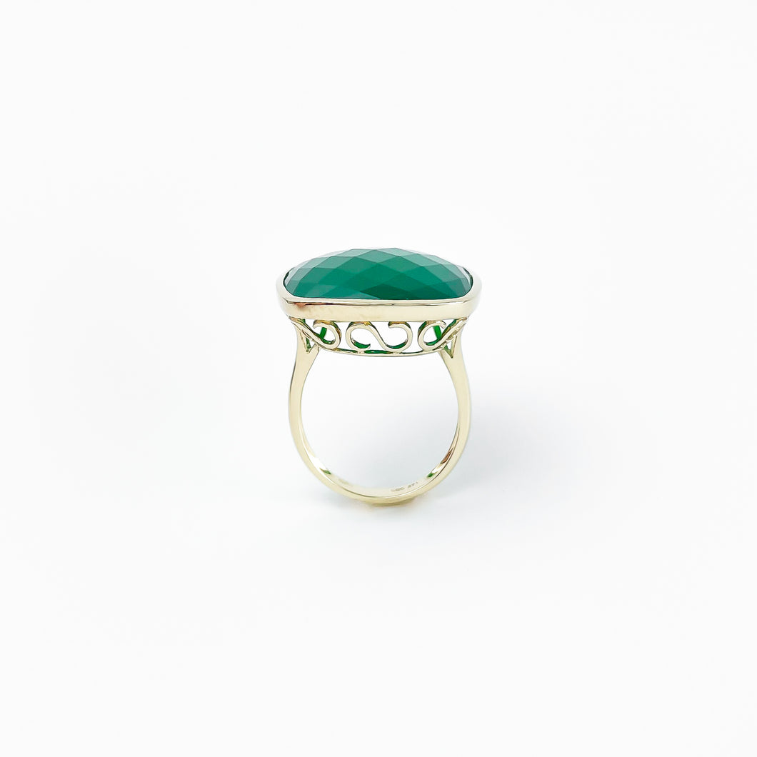 Green Agate Yellow Gold Ring