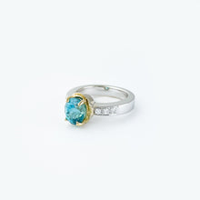 Load image into Gallery viewer, Blue Zircon and Diamond Two Tone Gold Ring
