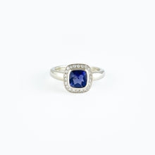 Load image into Gallery viewer, Iolite and Diamond Halo White Gold Ring

