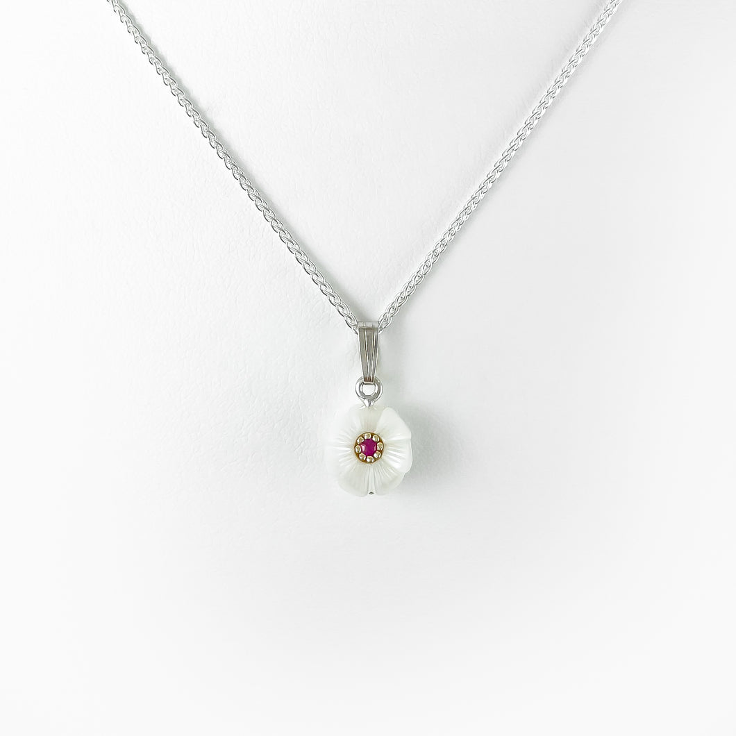 Daisy Pearl and Ruby Gold Pendant