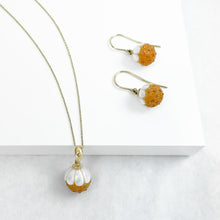 Load image into Gallery viewer, Diamond Druzy Carved Pearl Gold Dangle Earrings
