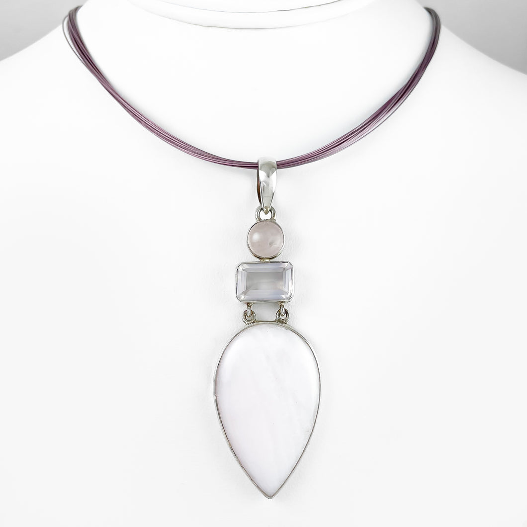 Rose Quartz and Aragonite Silver Necklace