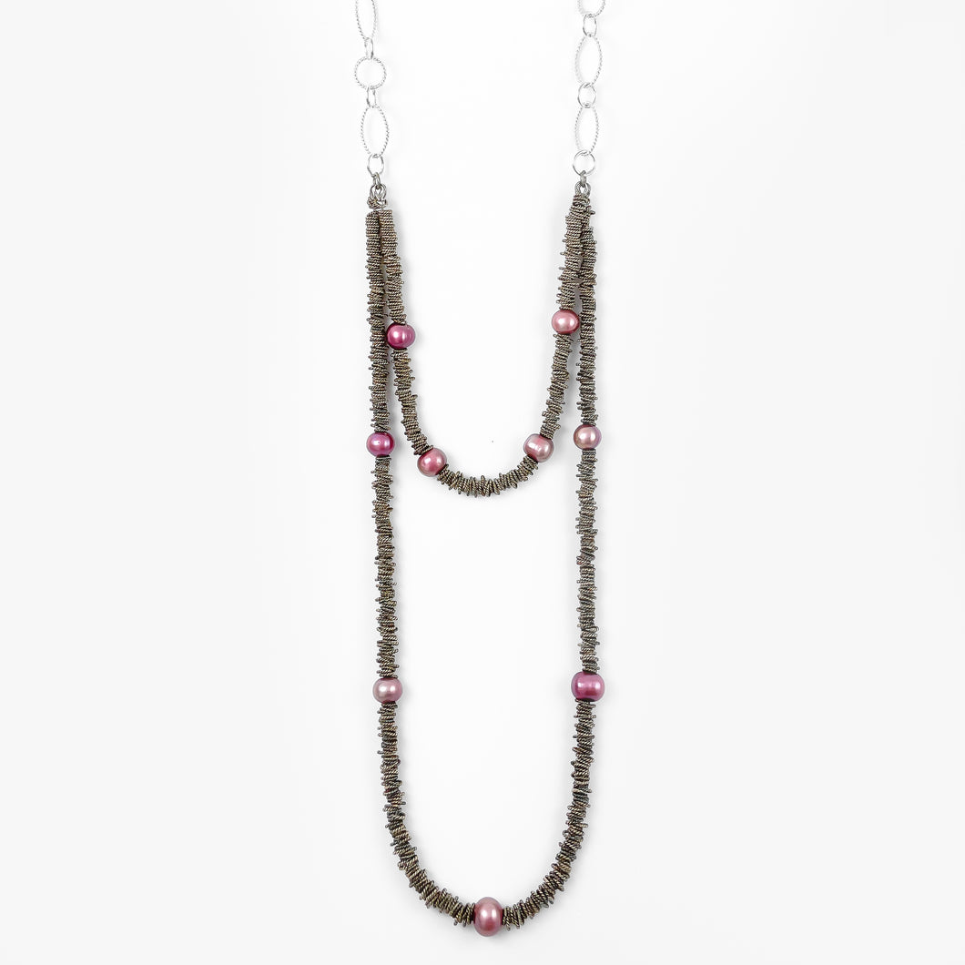 Pink Pearl and Silver Necklace