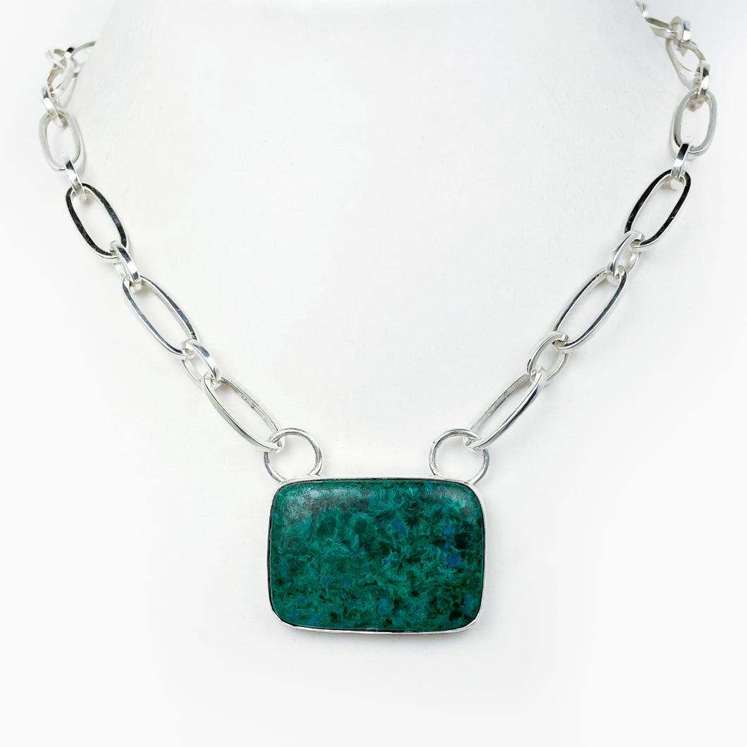 Blue Green Chrysocolla Silver Necklace