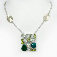 Load image into Gallery viewer, Blue Green Chrysocolla, Peridot and Green Prasiolite Silver Necklace
