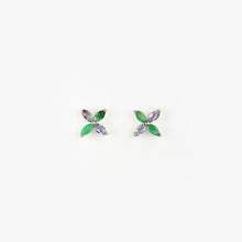 Load image into Gallery viewer, Emerald and Tanzanite Marquise Yellow Gold Stud Earrings
