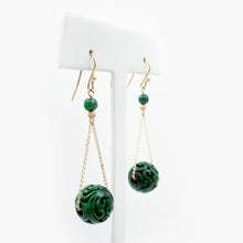 Load image into Gallery viewer, Green Jade Yellow Gold Dangle Earrings
