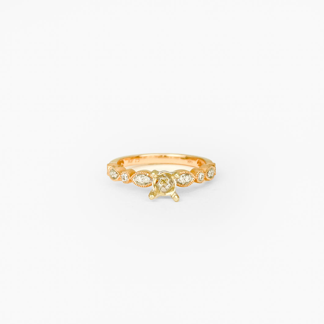 Diamond Rose Gold Semi Mount Ring with Milgrain