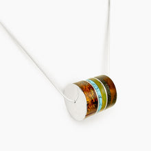 Load image into Gallery viewer, Amber, Turquoise and Black Onyx Cylinder Silver Necklace
