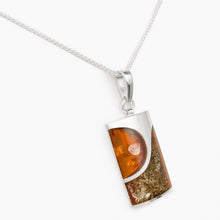 Load image into Gallery viewer, Amber Rectangle Swirl Silver Pendant
