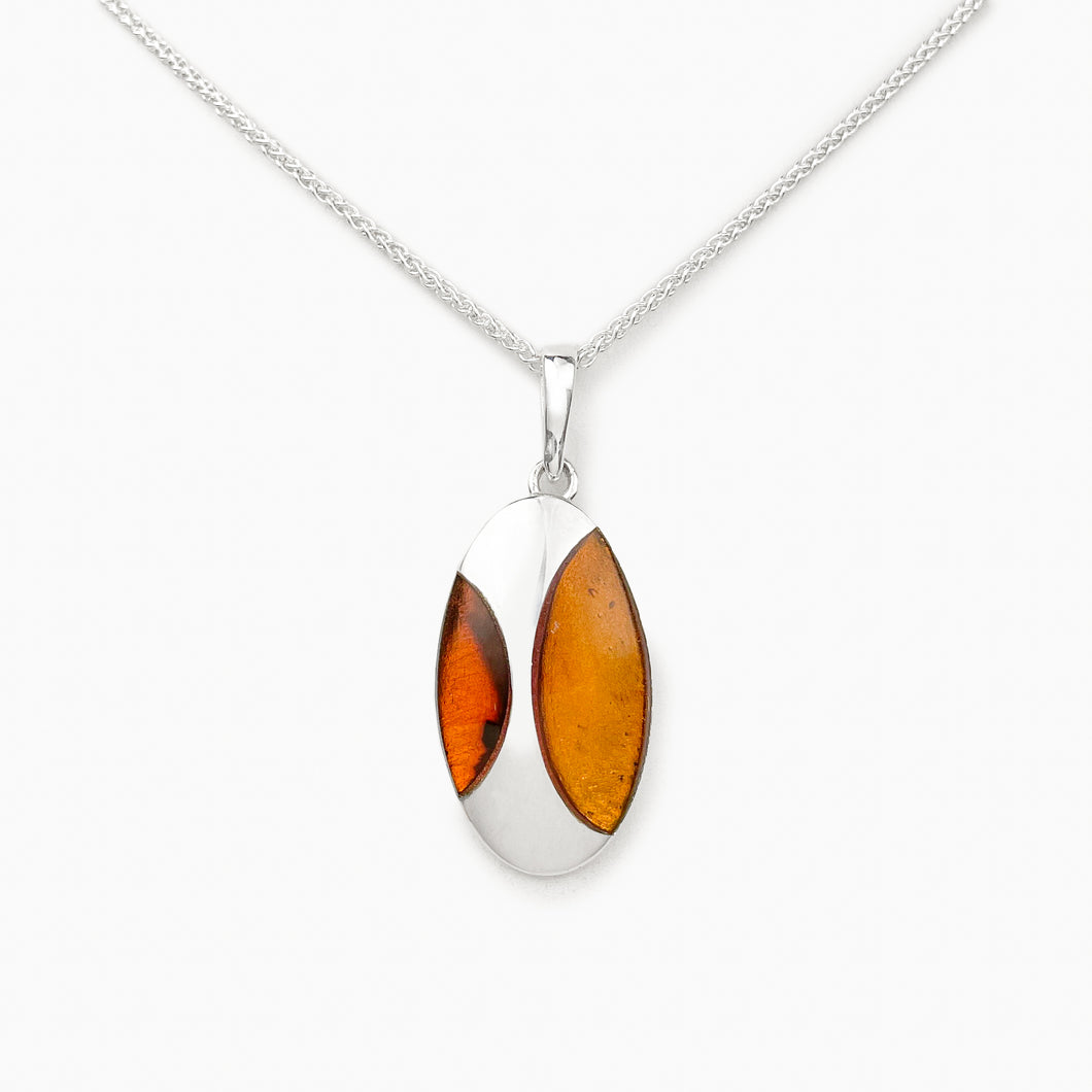 Amber Oval Silver Pendant