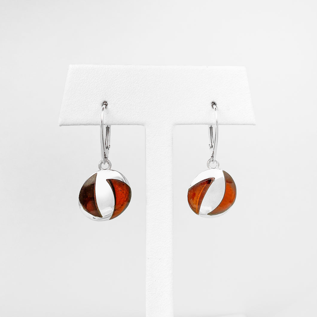 Amber Round Silver Earrings