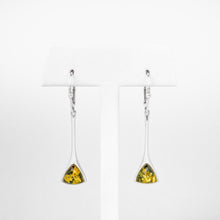 Load image into Gallery viewer, Amber Triangular Silver Drop Earrings
